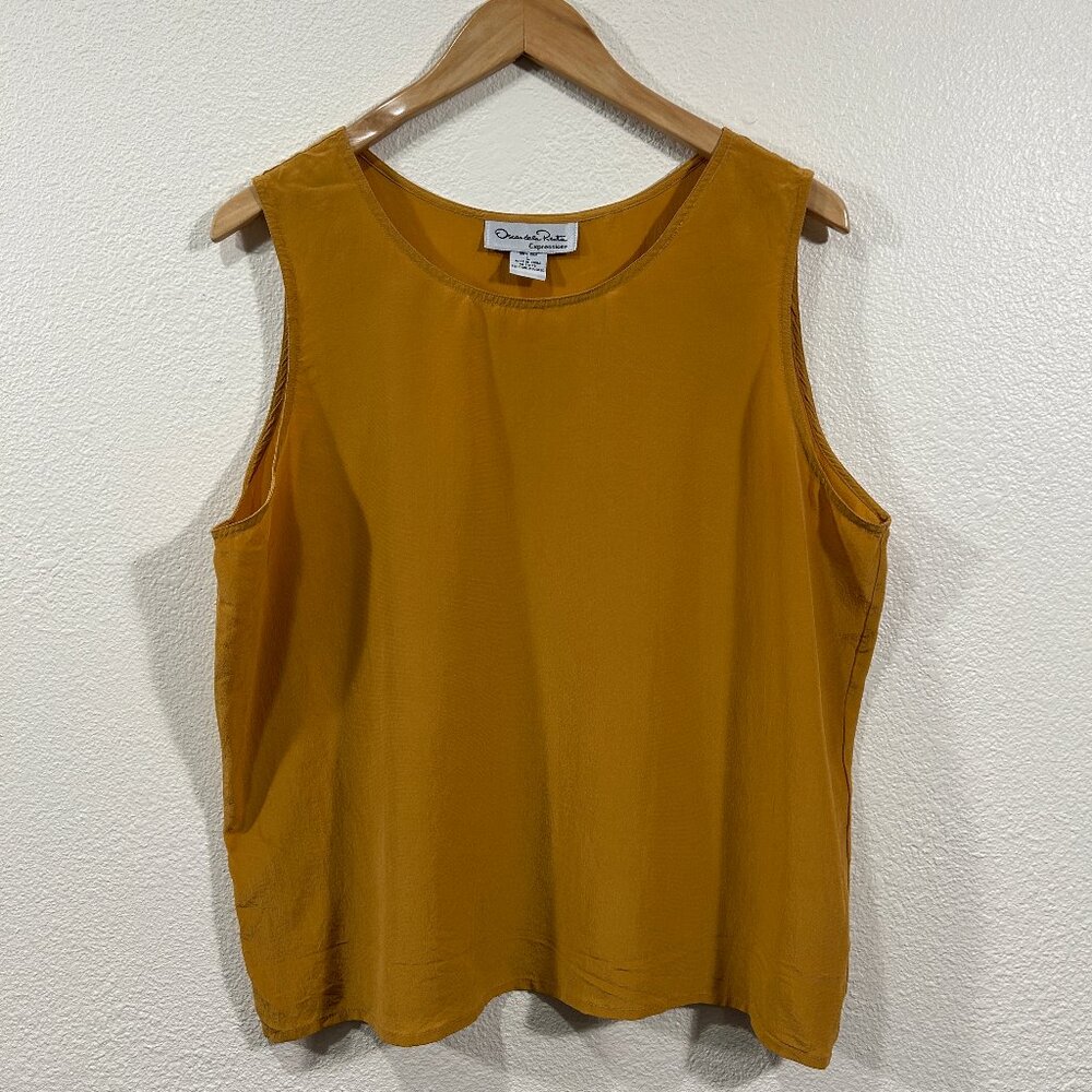 OSCAR DE LA RENTA Expressions Vintage 100% Silk Sleeveless Top Womens Size Large